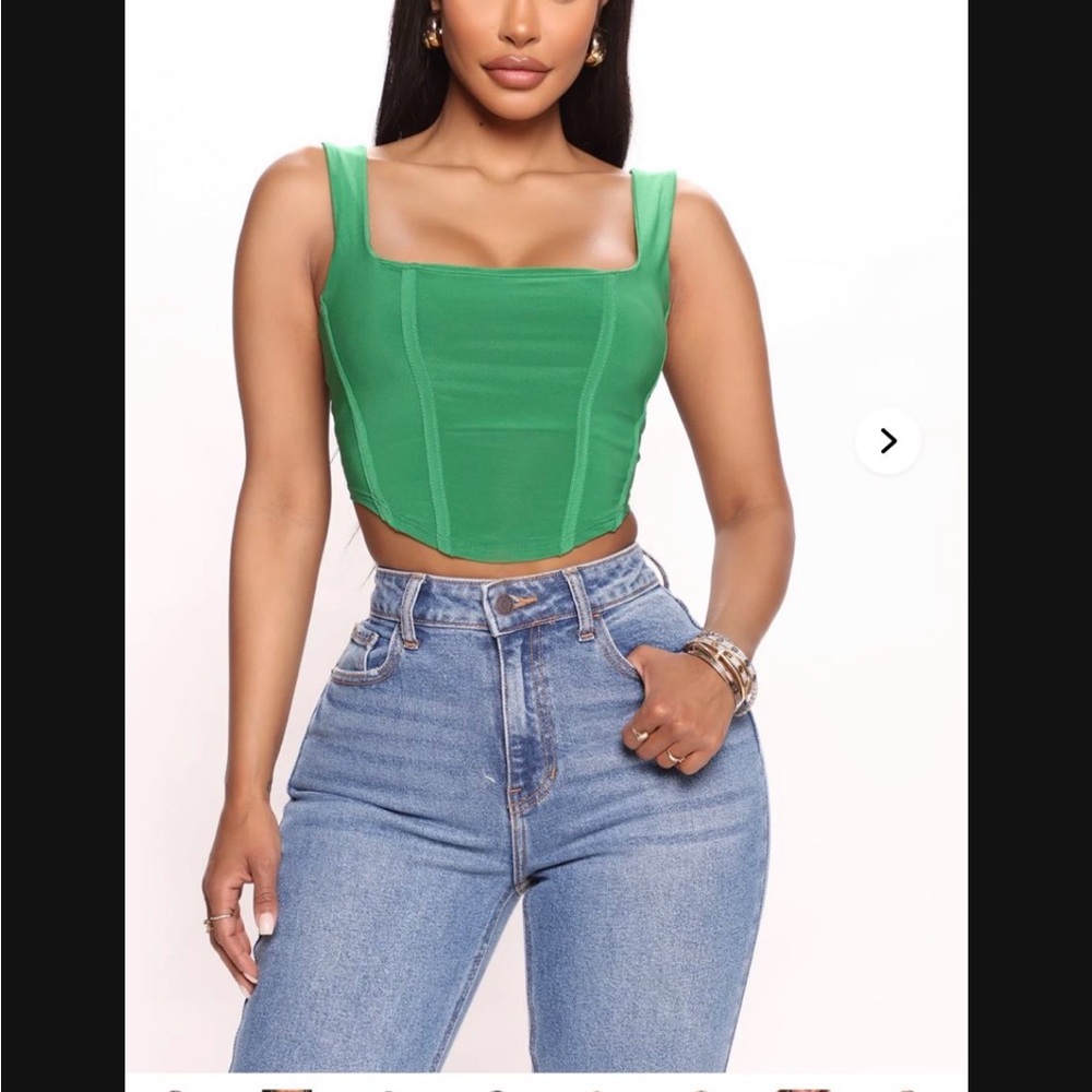 Fashion Nova Emerald Square-Neck Corset Crop Top